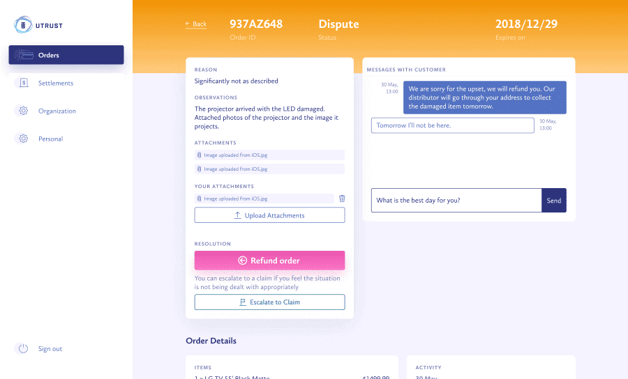 Gestão de disputas UTRUST para pagamento em cripto