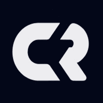 Crypto Rover logo. A bold, stylized white "CR" logo with modern, angular design on a dark background. Perfect for Crypto signals on Discord communities.
