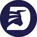Icon of a stylized lion's head in profile, seamlessly integrated with the letter 'D', against a dark blue circular background—a bold emblem that embodies strength and precision, much like the best crypto signals.