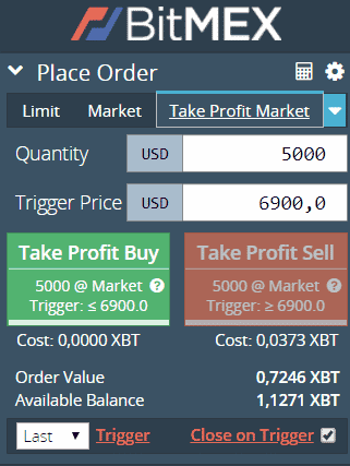 Aqui configuramos uma meta de lucro com uma oferta de mercado.