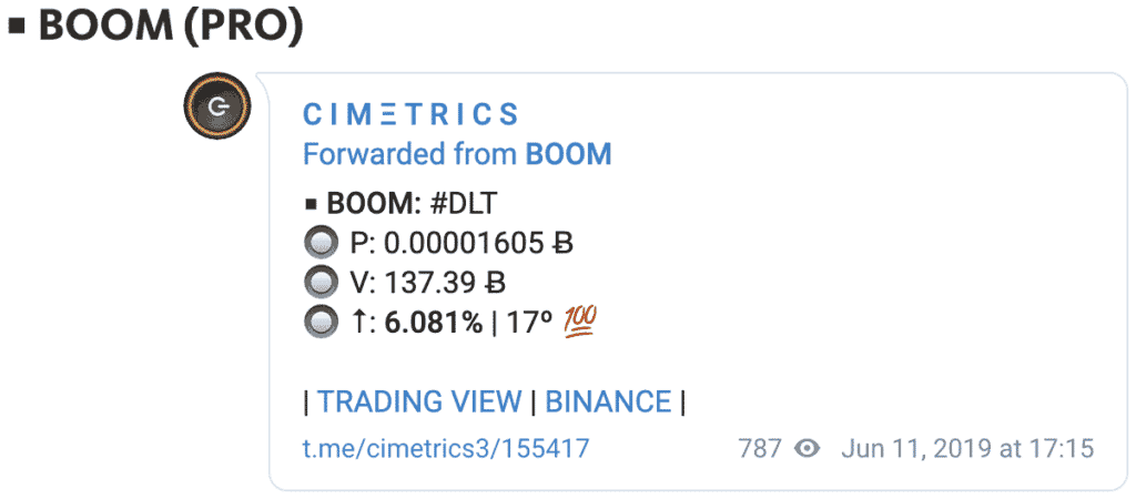 Exemplo do Bot BOOM CIMETRICS.
