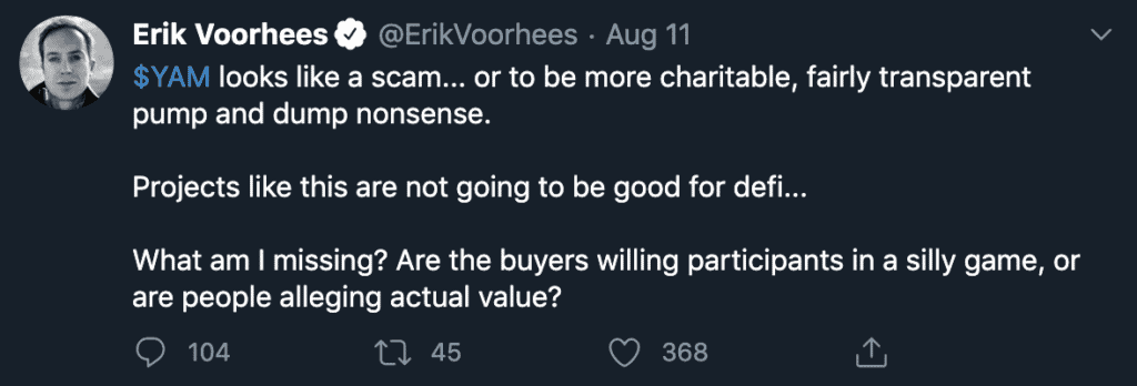 Erik Voorhees YAM SCAM