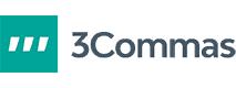 Logo for 3Commas featuring a teal square with three white vertical lines, resembling the pause symbol, next to the company name "3Commas" in gray text. This design captures the brand’s precision in crypto trading bots.