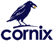 Silhouette of a bird standing on a branch with a small yellow detail near its beak, evoking the precision of crypto trading bots. The word "cornix" is written below the bird in lowercase letters against a dark blue background.